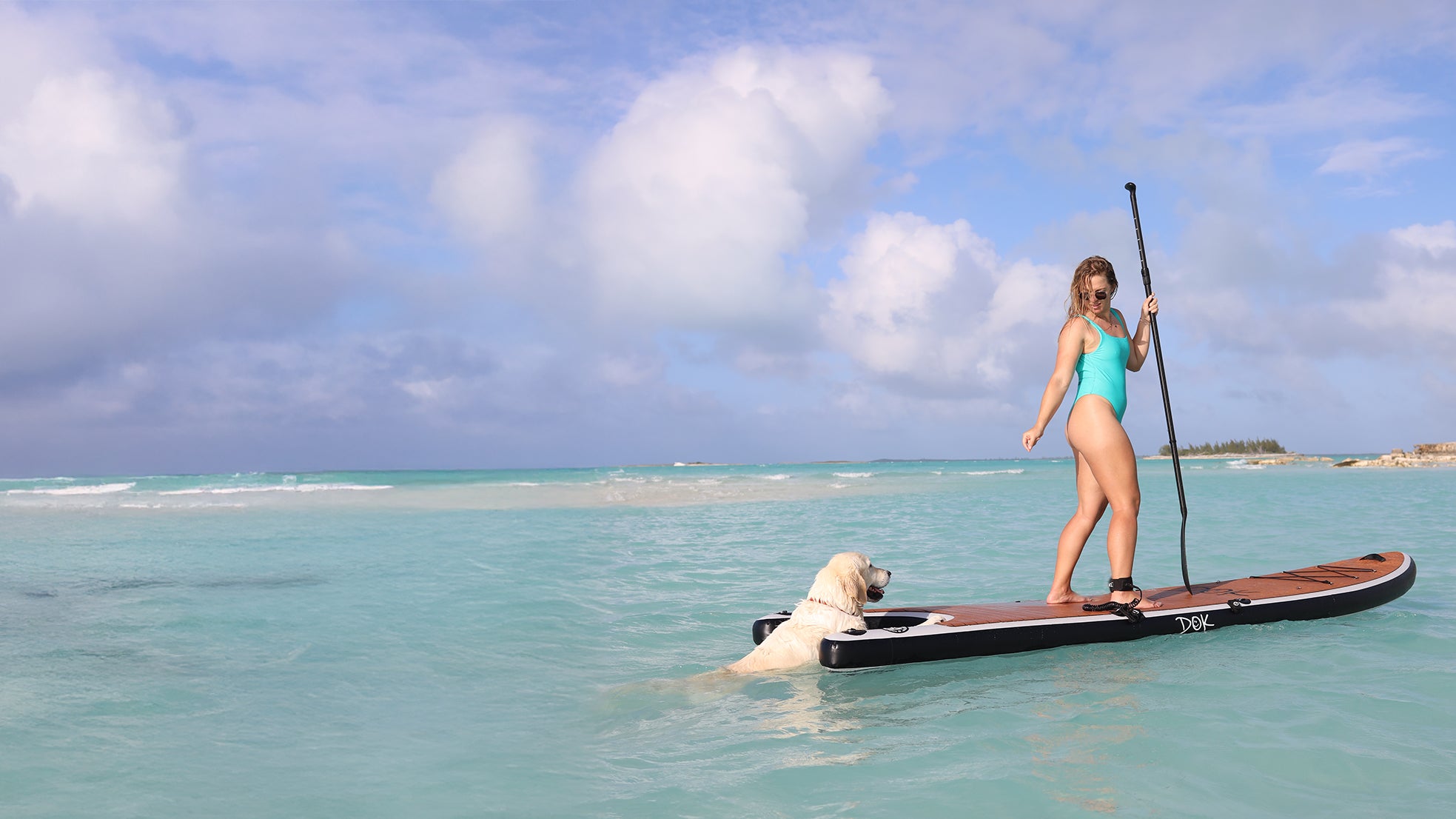 Person paddle boarding with a dog on Paddle-DOK
